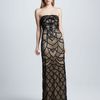 Sue Wong Scalloped Strapless Gown in Black (black/nude) - Lyst