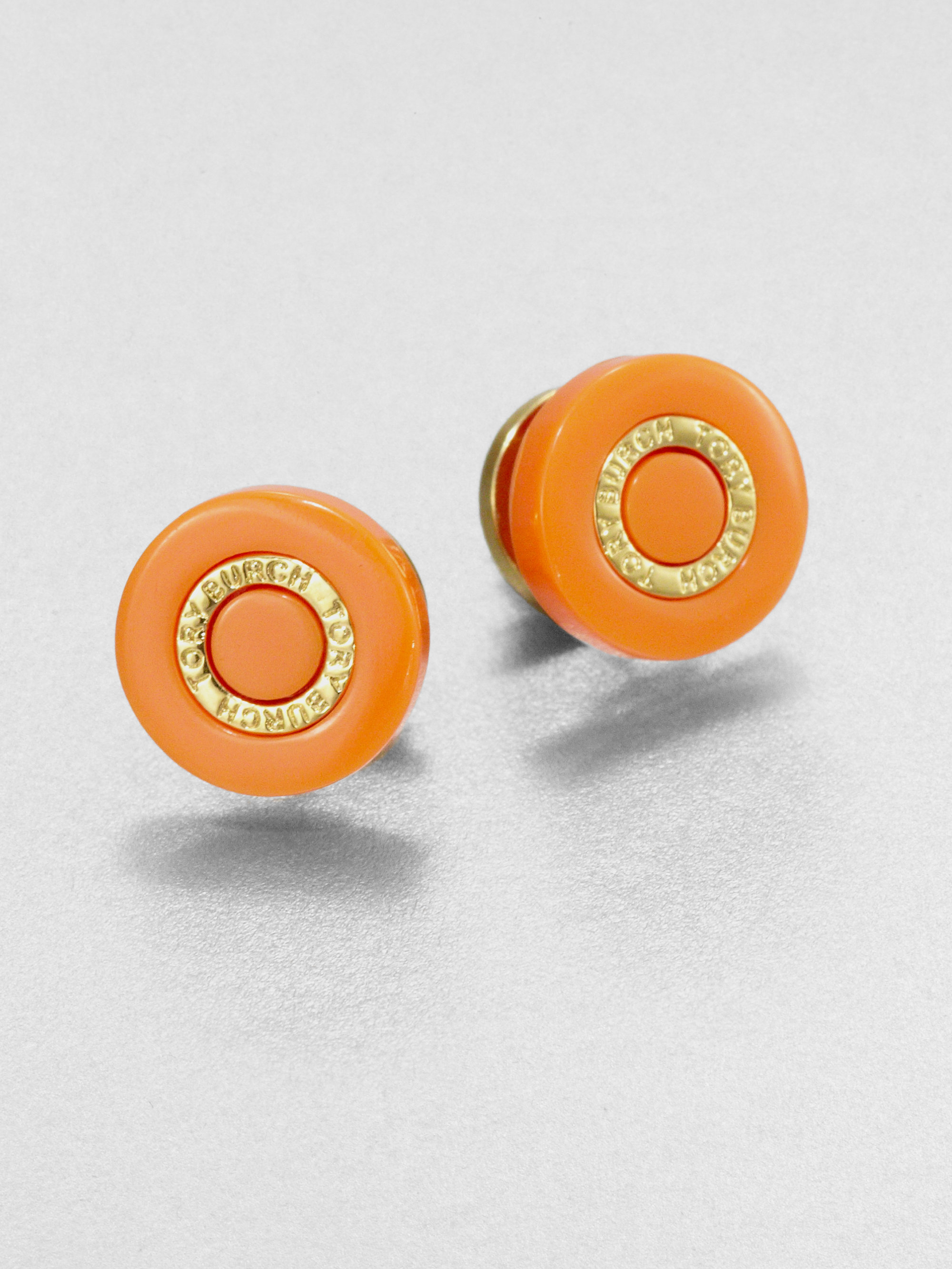 Tory Burch Signature Stud Earrings in Orange (fire orange) Lyst