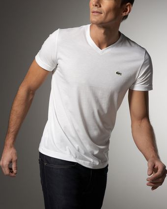 Lacoste V-neck Tee Whi - Lyst