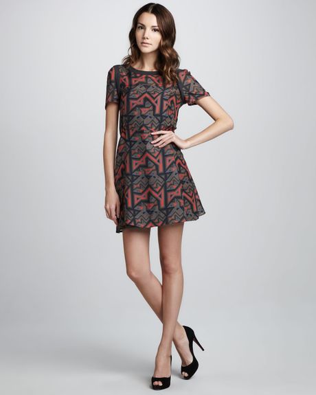 Marc By Marc Jacobs Geo Maze Printed ALine Dress in Red (shadow grey multi) - Lyst