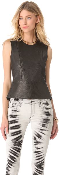 Mason by Michelle Mason Leather Front Peplum Top - Lyst