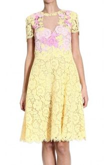 Valentino Short Sleeve Multicolor Lace Dress - Lyst
