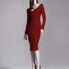 Zac Posen Satin panel Longsleeve Vneck Dr in Red (burgundy) - Lyst