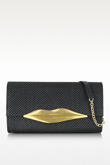 Diane Von Furstenberg Carolina Lips Large Black Raffia Cluch - Lyst
