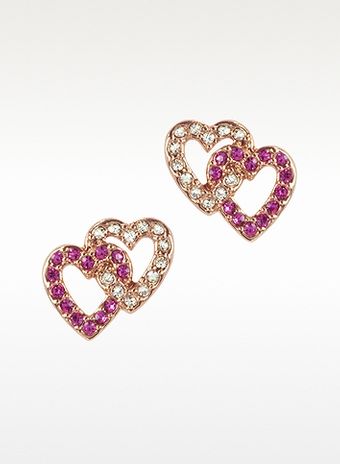 Juicy Couture Pave Double Heart Stud Earrings - Lyst