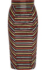 L'Wren Scott Striped Canvas and Silk Pencil Skirt