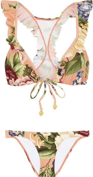 Zimmermann Elixir Floralprint Ruffled Triangle Bikini - Lyst