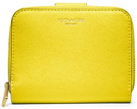 Coach Saffiano Leather Medium Zip Around Wallet in Yellow (b4honeybee ...