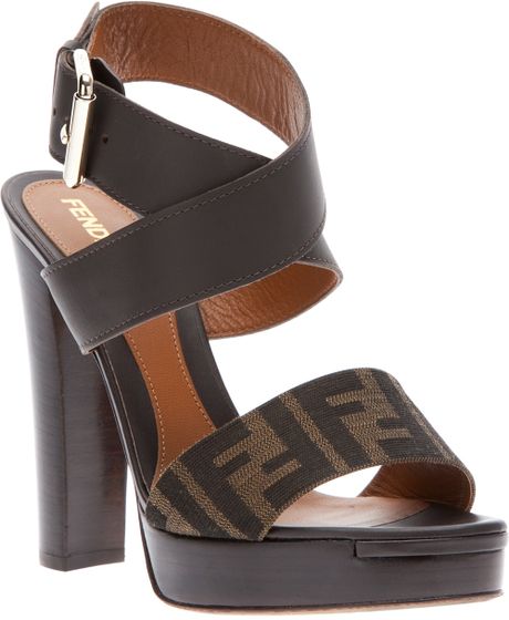 Fendi Chunky Heel Sandal in Brown | Lyst