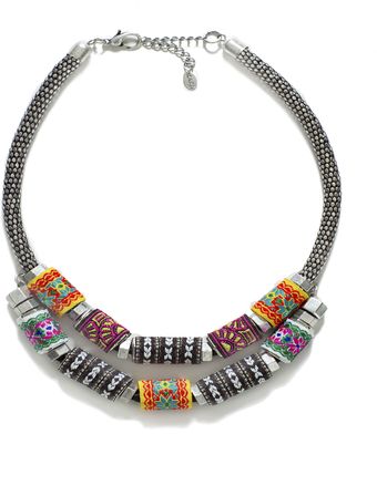 Zara Silver Plated Necklace with Fabric Pieces - Lyst