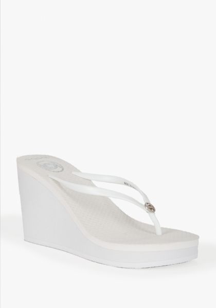 Bebe Hi Wedge Logo Flip Flop in White | Lyst