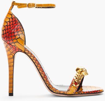 Alexander McQueen Burnt Yellow Red Cobraskin Heeled Sandals - Lyst