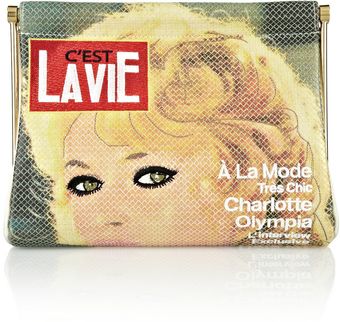 Charlotte Olympia Cest La Vie Embroidered Printed Crepe De Chine Clutch - Lyst