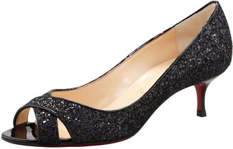 Christian Louboutin Ette Low Heel Red Sole Glitter Pump Black - Lyst