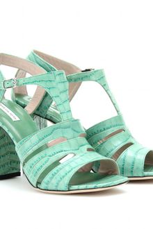 Dries Van Noten Crocoembossed Tstrap Leather Sandals - Lyst
