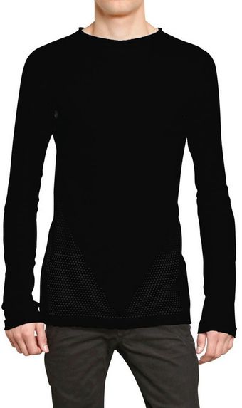 Gareth Pugh Perforated Cotton Round Neck Sweater - Lyst