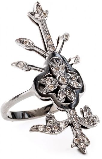Roberto Marroni 18kt White Oxidized Gold Macrame Ring with Brown Diamonds - Lyst