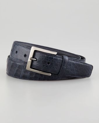 Santiago Gonzalez Crocodile Belt Navy - Lyst