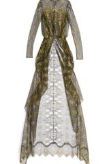 Wes Gordon Medallion Lace Draped Blouse with Floor Length Sweep