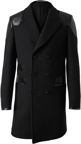 Yves Saint Laurent Leather and Wool Coat - Lyst