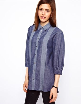 ASOS Collection Asos Shirt in Panelled Chambray with Elastic Cuff Detail - Lyst