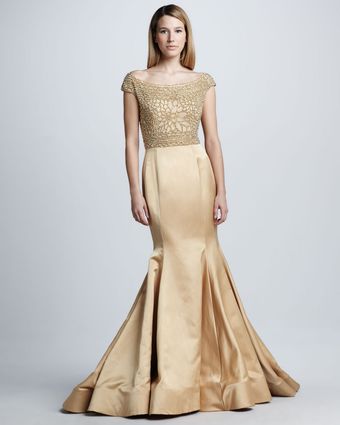 Naeem Khan Beaded Capsleeve Mermaid Gown - Lyst