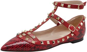 Valentino Caged Rockstud Snakeskin Ballerina Flat Roug - Lyst