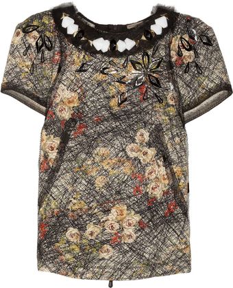 Bottega Veneta Embellished Printed Silk Crepe De Chine Top - Lyst