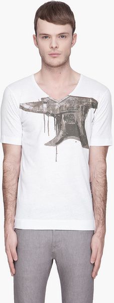 Diesel Black Gold White Anvil Printed Taiciyincudine Tshirt - Lyst