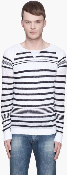 Diesel White and Navy Striped Linen Klolli Sweater - Lyst