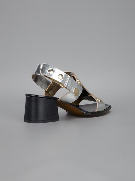 Marni Chunky Heel Sandal in Silver | Lyst