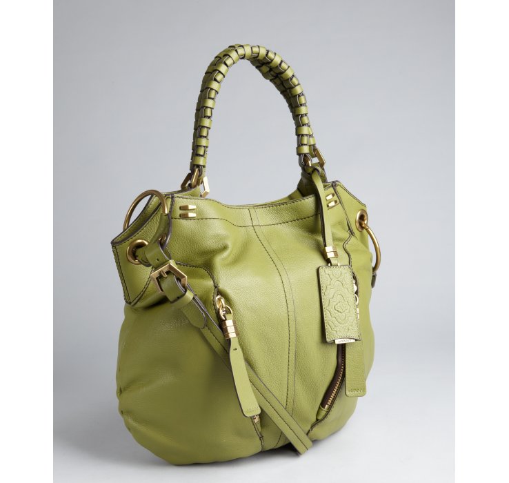 Oryany Olive Pebbled Leather Gwen Two Zip Shoulder Bag in Green (olive