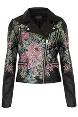 Topshop Printed Floral Biker Jacket