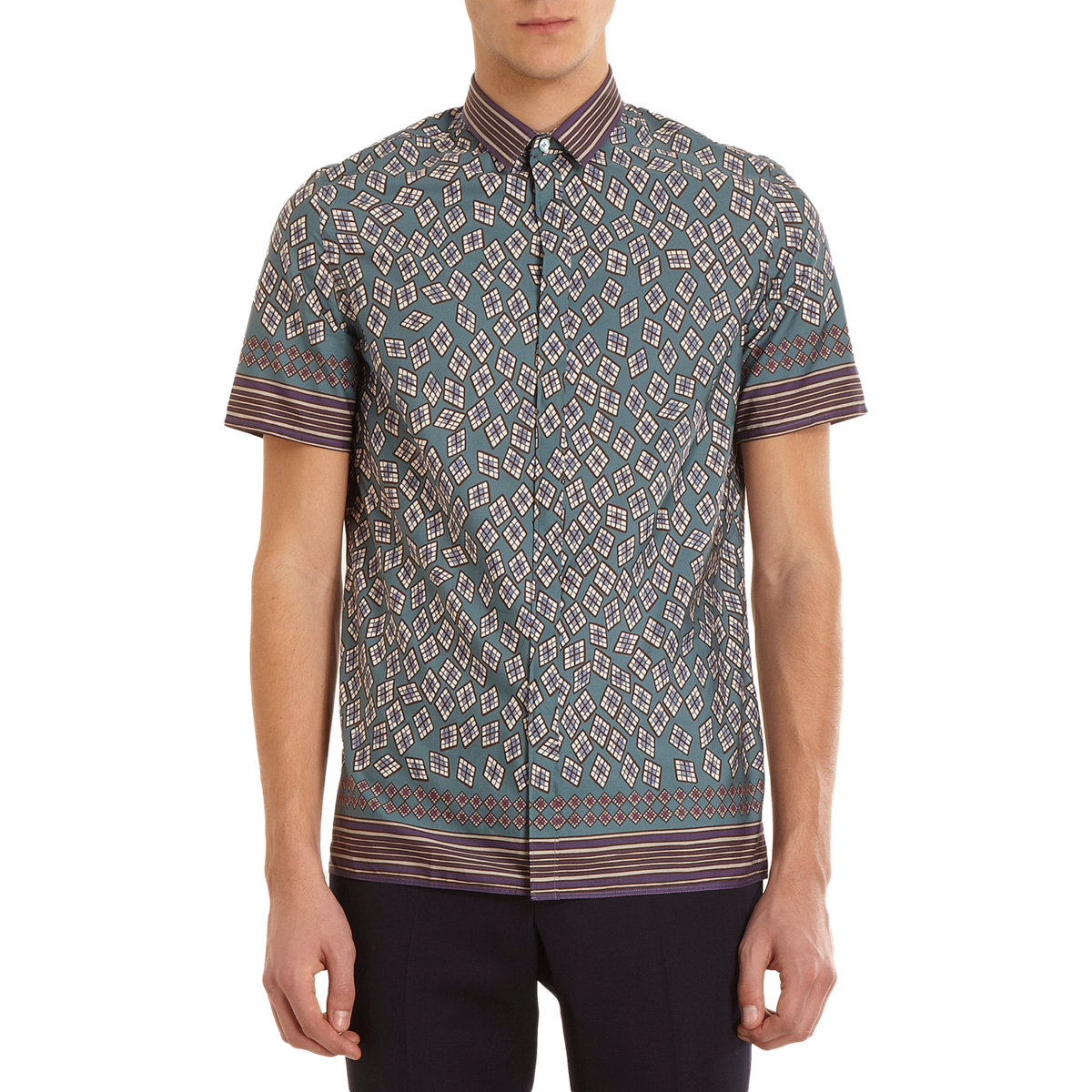 Burberry Prorsum Abstract Geometric Print Short Sleeve Shirt in 