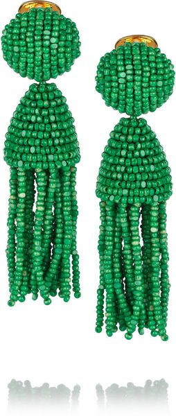Oscar de la Renta Beaded Tassel Clip Earrings - Lyst