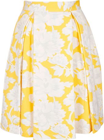 Topshop Yellow Floral Pleat Calf Skirt - Lyst