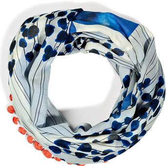 Diane Von Furstenberg Blue Ink Bombmulti Poppy Drip Silkcotton Circle Scarf - Lyst