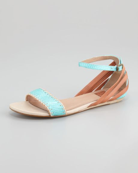 Ella Moss Karina Snakeembossed Flat Sandal in Blue (aqua) | Lyst