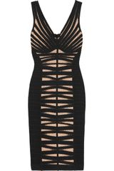 Hervé Léger Bead-Ebellished Bandage and Mesh Dress