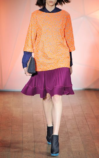 Matthew Williamson Winter Crepe Folk Pleat Skirt in Violet - Lyst