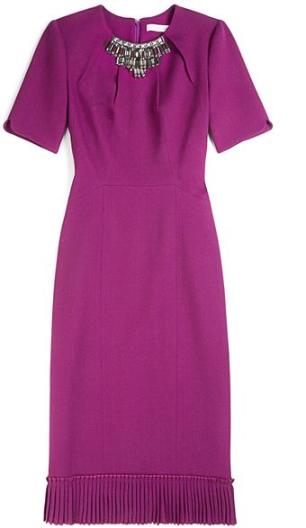 Matthew Williamson Winter Crepe Pleated Hem Midi Dress in Violet - Lyst