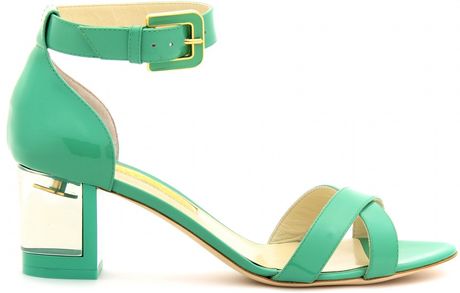 ... Sanderson Vestal Leather Sandals with Block Heel in Green | Lyst