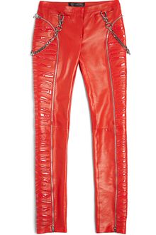 Versace Leather Moto Pants with Vinyl Animal Stripes - Lyst