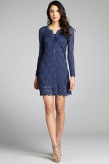 M Missoni Navy Cotton Blend Knit Laceup Long Sleeve Dress - Lyst