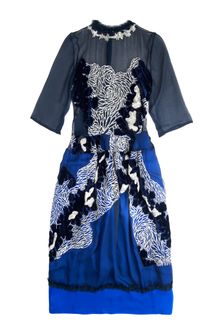 Michael Van Der Ham Appliqued Navy Georgette Dress - Lyst