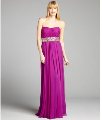Notte By Marchesa Silk Chiffon Embellished Pleated Strapless Gown - Lyst