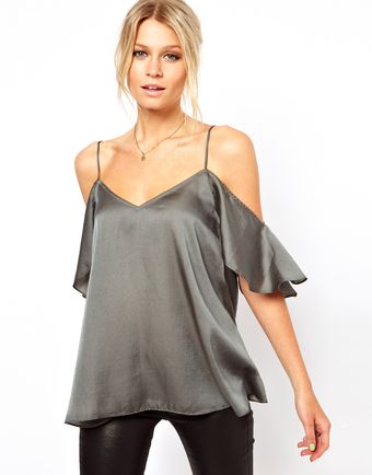 Asos Cami with Cold Shoulders and Ruffle Sleeves - Lyst