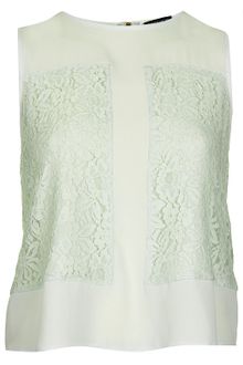 Topshop Sleeveless Lace Panel Shell Top - Lyst