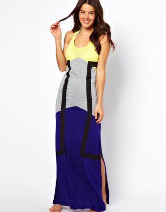 River Island Vest Dress in Neon Tribal Colour Block Maxi Dress - Lyst