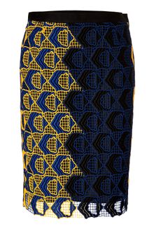 Derek Lam Black and Yellow Embroidered Cotton Blend Peg Skirt - Lyst